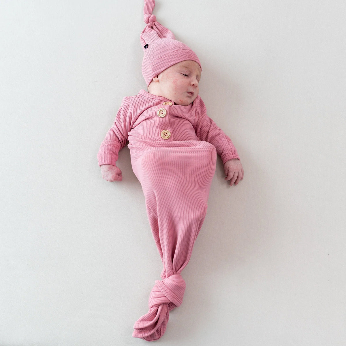 Ribbed Knotted Gown with Hat Set in Apple Blossom
