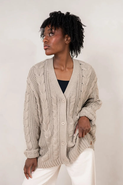 Cable Knit Adult Cardigan in Almond