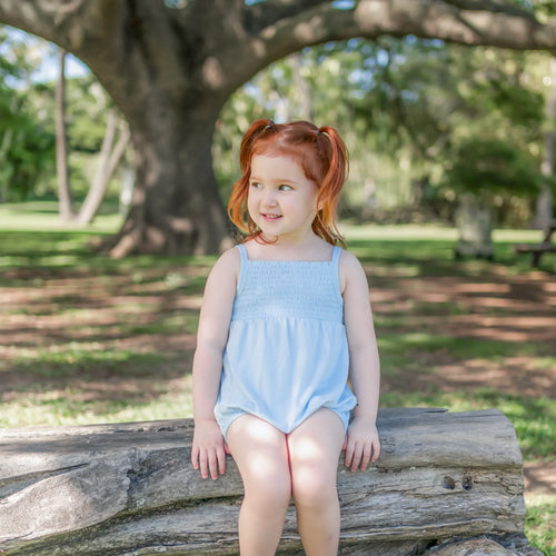 Smocked Bubble Romper in Breeze