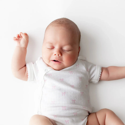 Pointelle Kimono Bodysuit in Sweet Pink Bow