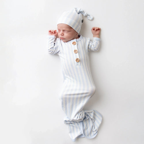 Knotted Gown with Hat Set in Small Mist Stripe