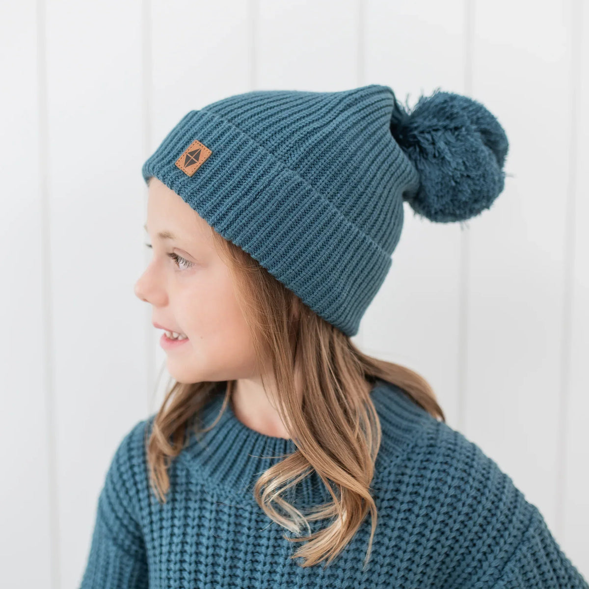 Chunky Knit Pom Beanie in Atlantic