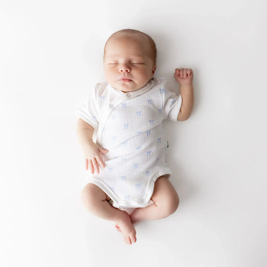 Pointelle Kimono Bodysuit in Sweet Blue Bow