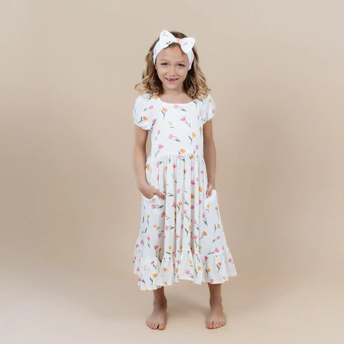 Puff Sleeve Twirl Dress in Tulip