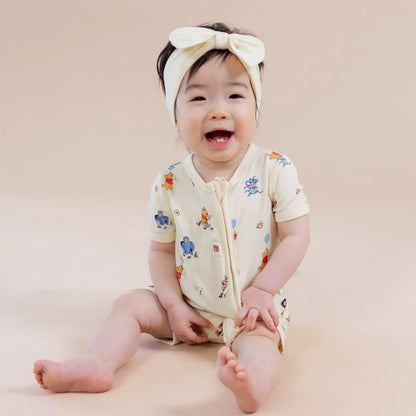 Zipper Shortall Romper in Winnie the Pooh Celebration