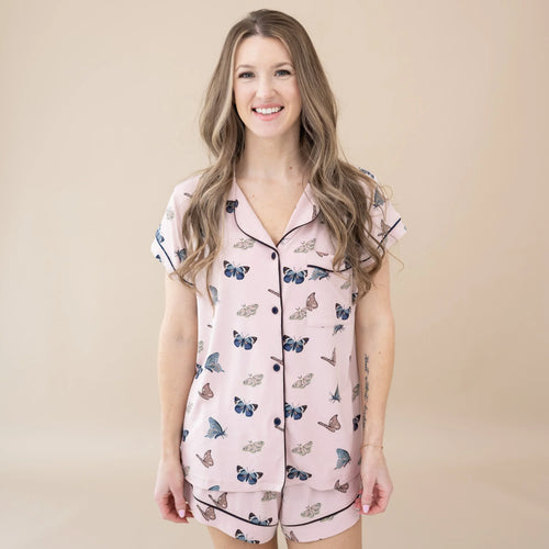 Women’s Short Sleeve Pajama Set in Blush Butterfly