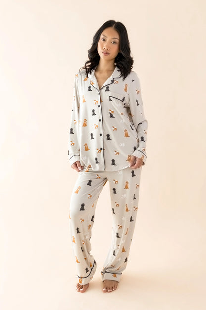 Long-Sleeved Women's Pajama Set in Fluffy Dog