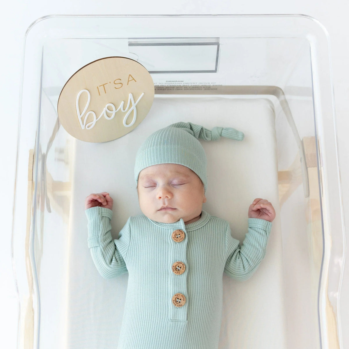 Ribbed Knotted Gown with Hat Set in Sage