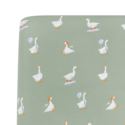 Mini Crib Sheet in Silly Goose