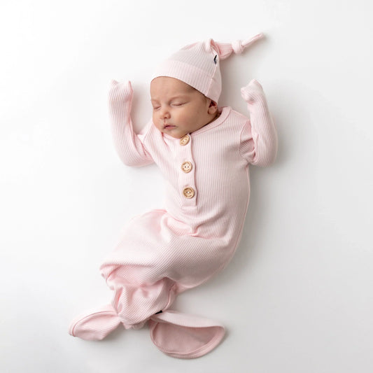 Ribbed Knotted Gown with Hat Set in Sakura